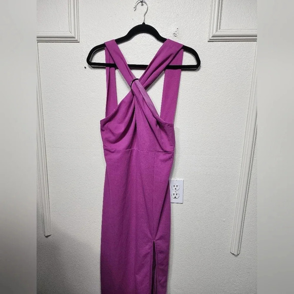 Lulu's Glorious Perfection Magenta Purple Cross-Front Column Maxi Dress L Party - Picture 7 of 11